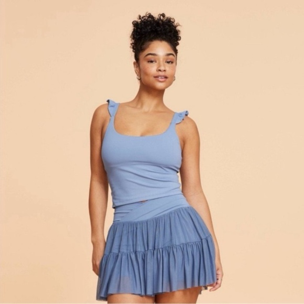 Women’s Blogilates Strappy Cropped Ruffle Tank Top Troposphere Blue 1X